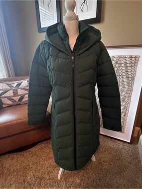 Calvin Klein Forest Green Hooded Long Puffer Coat